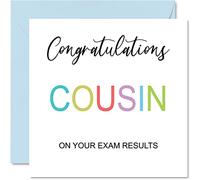 Tarjetas de felicitación para primos - On Your Exams - Proud of You Card Felicitaciones Graduación Grado Exámenes Exámenes Escuela Universidad GCSE A Level Uni, 145 mm x 145 mm Well Done Tarjetas de