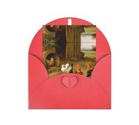 Tarjetas de felicitación rojas con sobres, con estampado de pollo y gallo, tarjetas de notas en blanco, perfectas para cumpleaños, bodas, aniversarios