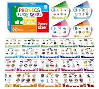 Tarjetas de fonética, 120 tarjetas de fonética de doble cara - 20 conjuntos de grupos fonéticos CVC, Digraph, Trigraph Blends Long Vowel Sounds, herramienta educativa temprana para niños de 4 a 8 años