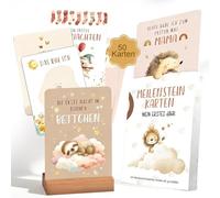 Tarjetas de hito para bebé, 50 tarjetas mensuales con soporte para tarjetas y caja de regalo, estilo bohemio, juegos de regalo, etiquetas mensuales, regalo para el embarazo, baby shower y nacimiento