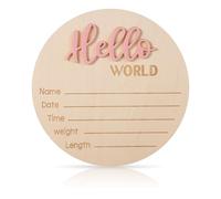 Tarjetas de Hitos Bebe, 15cm Letrero de Madera de Hello World Tarjetas de Hitos Mensuales Bebe para Niños y Niñas Recién Nacidos Accesorios para Fotos Baby Shower Guardería (Rosa Claro)