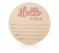 Tarjetas de Hitos Bebe, 15cm Letrero de Madera de Hello World Tarjetas de Hitos Mensuales Bebe para Niños y Niñas Recién Nacidos Accesorios para Fotos Baby Shower Guardería (Rosa Claro)