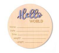 Tarjetas de Hitos Bebe, 15cm Letrero de Madera Hello World Tarjetas Hitos Mensuales Bebe para Niños y Niñas Recién Nacidos Accesorios para Fotos Baby Shower Guardería (Azul)