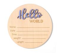 Tarjetas de Hitos Bebe, 15cm Letrero de Madera Hello World Tarjetas Hitos Mensuales Bebe para Niños y Niñas Recién Nacidos Accesorios para Fotos Baby Shower Guardería (Azul)