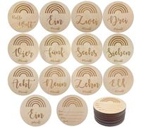 Tarjetas de hitos de madera para bebé, 14 unidades, para el crecimiento del primer año, accesorios para fotos, hitos en discos de madera noble, regalos para la ducha del bebé (14 unidades)