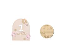 Tarjetas de Hitos de Madera para Bebé 16 Piezas Decorativas Redondas 10CM y Cuadradas 16CM Diseño Doble Cara Natural Moderno para Decoración del Hogar y Registro de Momentos