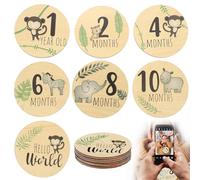 Tarjetas de hitos del bebé - 7 letreros mensuales de madera para recién nacidos, anuncio de bebé de doble cara y tarjetas de bienvenida para accesorios de fotos y regalos de baby shower