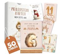 Tarjetas de hitos para bebé en estilo bohemio con 50 tarjetas mensuales para escribir y un soporte de exhibición de madera, adecuado para nacimientos, bautizos, baby showers