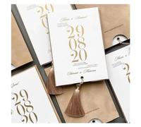Tarjetas De Invitación De Boda 100 Uds. Sobres y borlas de estilo franela Tarjeta De Invitación De Boda personalizada hecha a mano(Beige,75 piece)
