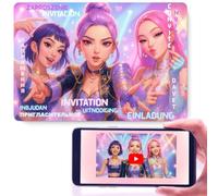 Tarjetas de invitación para fiesta de cumpleaños con efecto WOW K-pop con animación de vídeo AR (realidad aumentada), invitaciones de cumpleaños mágicas interactivas para niños y niñas, juego de 12