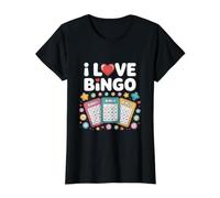 Tarjetas de Juego Divertidas y Vibrantes de I Love Bingo Camiseta gráfica económica, Mujer, Negro, S