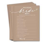 Tarjetas de juegos de despedida de soltera, Who Knows The Bride Best, juegos de despedida de soltera para 25 invitados, fiesta de compromiso, juegos de boda para invitados, suministros minimalistas