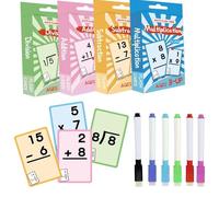 Tarjetas de matemáticas, 144 tarjetas de datos matemáticos, juego de matemáticas colorido primario, tarjetas de estudio de matemáticas regrabables para niños, niños y niñas, de 4 a 8 años, herramienta
