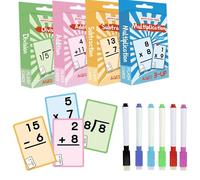 Tarjetas de matemáticas, tarjetas flash de datos, 3 x 4.6 pulgadas, 144X matemáticas coloridas reescribibles, juego de aritmética para niños, niños y niñas de 4 a 8 años, estudio de geometría