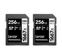 Tarjetas de memoria Lexar SDXC profesionales 1667x de 256 GB (paquete de 2) UHS-II C10 U3 V60 para video Full HD y 4K con velocidad de lectura de