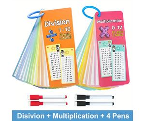Tarjetas de memoria para multiplicación y división del 0 - Tarjetas de matemáticas educativas para niños a de 3 años, material didáctico reutilizable para el homeschooling y la educación primaria