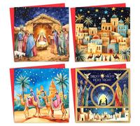 Tarjetas de Navidad 2024 con sobres, tarjetas de Navidad de lujo religiosas, paquete múltiple, tarjetas de Navidad con 4 úniques escenas de Belén (125 x 125 mm), tarjetas de felicitación para familia