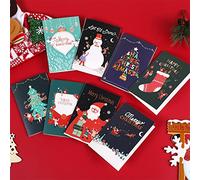 Tarjetas de Navidad 8 Piezas Navidad Tarjeta con Sobres 8 Pegatinas Navideñas, Tarjetas Felicitación Dobladas, DIY Saludos Escritos a Mano