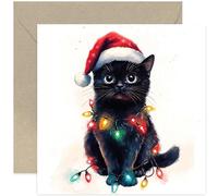 Tarjetas de Navidad de gato dulce - Tarjeta de felicitación de árbol de Navidad de gato negro con luces de árbol de Navidad - para dueño de gato - gatito - para tía, mamá hermana - Bonitas tarjetas de
