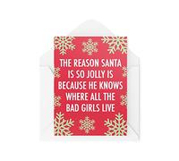 Tarjetas de Navidad divertidas | Santa Clause Is So Jolly Bad Girls Card | For Her Him Novedad Broma Banter Adulto Festive Cheeky Rude | CBH725