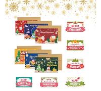 Tarjetas de Navidad,Feliz Navidad Tarjeta de Felicitación con Sobres,Tarjetas De Felicitación Dobladas con 6 Pegatinas,Tarjetas de Regalo Postal de papel para Navidad Año Nuevo Saludo,6 Piezas