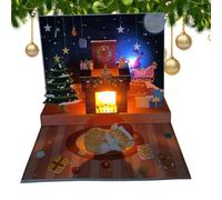 Tarjetas De Navidad Musicales - Tarjetas Pop-up Con Luces | Tarjeta Postal De Navidad Divertida, Bendición 3D | Proyección Del Padre, Decoración Chimenea, Juguete Colección, Accesorios