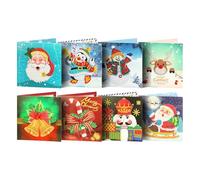 Tarjetas de Navidad,Pintura Postales de Navidad - Paquete de 8 tarjetas de felicitación Pintura con pedrería,Postal navideña, arte del taladro , postales con pintura de para el cumpleaños de