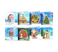 tarjetas de Navidad, tarjetas de felicitación de Navidad, paquete de 8 tarjetas de felicitación Pintura con diamantes de imitación | Postal navideña, arte del taladro , postales con