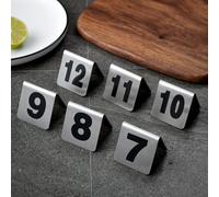 Tarjetas de números de mesa estilo tienda de campaña 1-100 - Carteles de acero inoxidable para cafeterías, bares, bodas, fiestas y restaurantes - Diseño apilable, etiquetas de metal que ahorran