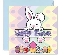 Tarjetas de Pascua - Conejitos y huevos - Tarjeta de felicitación de Pascua para amigos, tarjetas de Pascua de conejo, regalos cristianos de Pascua, tarjetas de felicitación de temporada de primavera de 145 mm x 145 mm para familiares y amigos