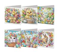 Tarjetas de pintura artística de diamantes con sobres, tarjetas de felicitación de cumpleaños con diamantes para Navidad, vacaciones, 19, conejo de Pascua