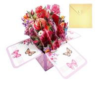 Tarjetas de ramo de flores desplegables, 3D Día de la Madre, 8,5 x 6,97 pulgadas, tarjeta de agradecimiento con luces y música, sobre notas en para cumpleaños, día de San Valentín, ocasiones