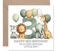 Tarjetas de tercer cumpleaños para niños, números de la selva