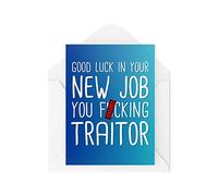 Tarjetas de trabajo divertidas, buena suerte New Job You Traitor Tarjeta de felicitación, Job Cards Co-worker Office Work, Humour Sarcasm Banter Broma CBH253