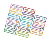 Tarjetas educativas con temática meteorológica, 16 hojas, tarjetas de vocabulario de 10.5 x 3.5 pulgadas, recursos de enseñanza preescolar, vocabulario meteorológico para niños pequeños