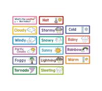 Tarjetas educativas con temática meteorológica, 16 hojas, tarjetas de vocabulario de 10.5 x 3.5 pulgadas, recurso de enseñanza preescolar, herramienta de aprendizaje del clima preescolar