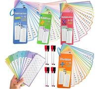 Tarjetas Flash de Matemáticas 4 Juegos Tarjetas Flash de Multiplicación Borrables 0-12 Educativas de Matemáticas con Bolígrafos Sumar Resta Dividir Multiplicar para Niños Autocomprobació.