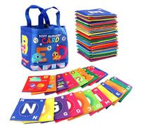 Tarjetas Flash del Alfabeto 26 Piezas Tarjetas de Alfabeto Suaves educativas tempranas con imágenes Dibujos Animados Lavables para Padres e Hijos ABC Flash con Bolsa de Almacenamiento para el hogar