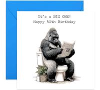 Tarjetas humorísticas de 40 cumpleaños para hombres, Gorilla 'It's a Big One' Toilet Funny Joke para papá, hermano, tío, marido, tarjeta cuadrada, interior en blanco con sobre
