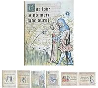 Tarjetas medievales de San Valentín, divertido auto medieval con arte manuscrito manuscrito, tarjeta de San Valentín con encanto medieval y humor moderno para parejas y entusiastas del arte medieval