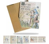 Tarjetas medievales de San Valentín, tarjetas de amor medievales vintage con frases humorísticas, con manuscrito escrito a mano, para parejas, novio, novia, amante del arte medieval (tipo f)