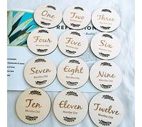 Tarjetas mensuales para bebé, 12 piezas de madera con signo de hito para bebé, juegos de regalo para bebé, tarjetas de crecimiento de primer año (04)