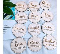Tarjetas mensuales para bebé, 12 piezas de madera con signo de hito para bebé, juegos de regalo para bebés de primer año, tarjetas de crecimiento para recién nacidos (06)