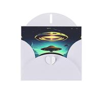 Tarjetas navideñas de papel blanco nacarado de 4 x 6 pulgadas, tarjetas de felicitación con patrón de descenso de nave espacial YYHHAOFA para Navidad, cumpleaños, aniversario de boda e invitaciones de