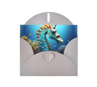 Tarjetas navideñas de papel nacarado gris de 4 x 6 pulgadas, tarjetas de felicitación con imagen de caballito de mar azul DDCXZPP para Navidad, cumpleaños, aniversario de boda e invitaciones de fiesta