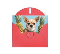 Tarjetas navideñas de papel nacarado rojo de 4 x 6 pulgadas, tarjetas de felicitación con impresión de piña de perro MSRHIUEF Chihuahua para Navidad, cumpleaños, aniversario de boda e invitaciones de