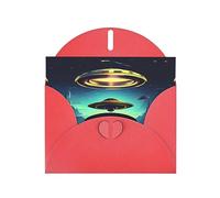 Tarjetas navideñas de papel nacarado rojo de 4 x 6 pulgadas, tarjetas de felicitación con patrón de descenso de nave espacial YYHHAOFA para Navidad, cumpleaños, aniversario de boda e invitaciones de