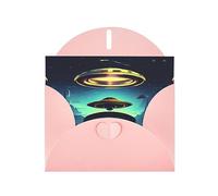 Tarjetas navideñas de papel nacarado rosa de 4 x 6 pulgadas, tarjetas de felicitación con patrón de descenso de nave espacial YYHHAOFA para Navidad, cumpleaños, aniversario de boda e invitaciones de
