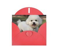 Tarjetas navideñas de papel perlado rojo de 4 x 6 pulgadas, tarjetas de felicitación con impresión de perro bichón frise para Navidad, cumpleaños, aniversario de boda e invitaciones de fiesta