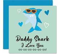 Tarjetas de cumpleaños para papá - Papá Tiburón - Tarjeta del día del padre de hija hijo, feliz cumpleaños papá, bebé pequeño primer día del padre, 145 mm tarjetas de felicitación divertidas para papá